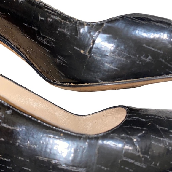 Manolo Blahnik Textured Black Patent Pointed Toe 3” Heel Leather Pumps Size 39 - Picture 9 of 16